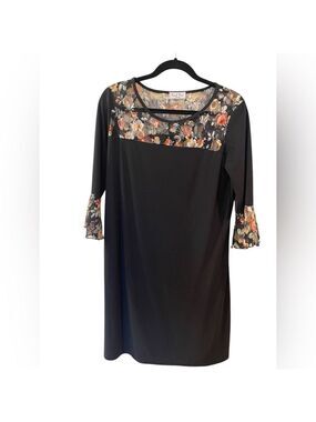 Carol Rose Women's Black Lace Floral Details Long Sleeve Dress Size: Large